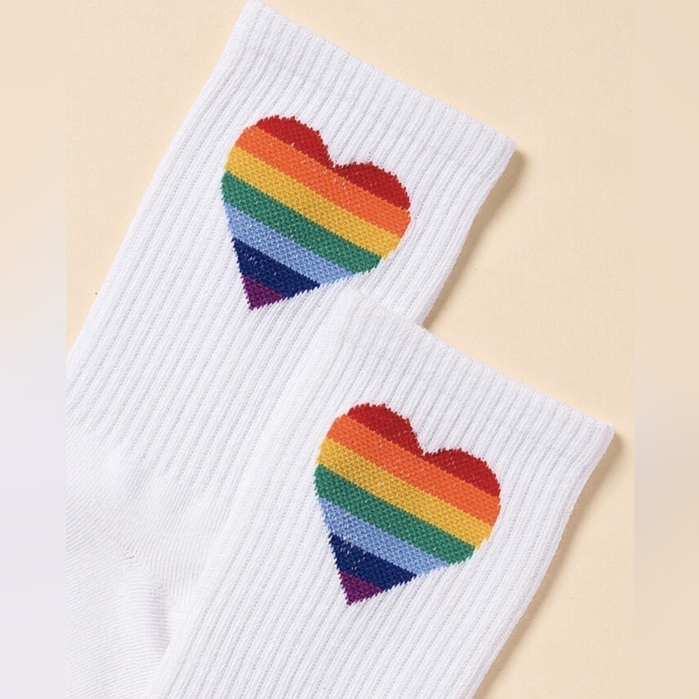 🌈Socks--Rainbow Heart Socks White W-Crew socks